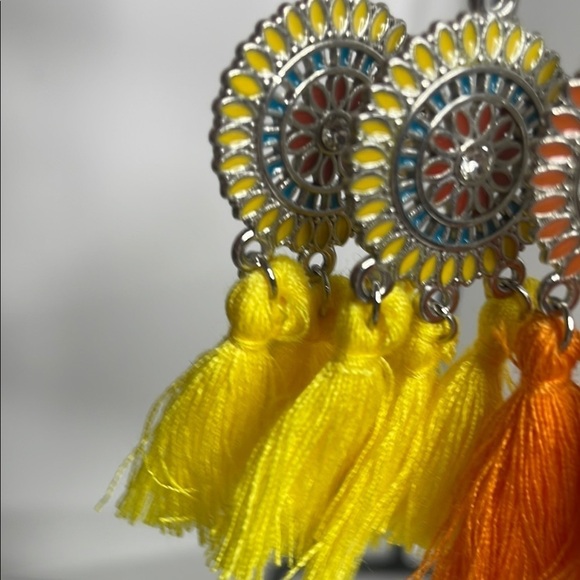 Fashion Jewelry Yellow and Orange Tassel Earrings - Picture 2 of 5